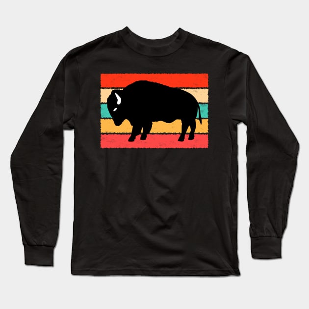 Vintage Wilderness Buffalo Silhouette Retro Inspired Design Long Sleeve T-Shirt by Brobocop